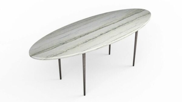 Table basse en forme de planche de surf en quartzite white macaubas