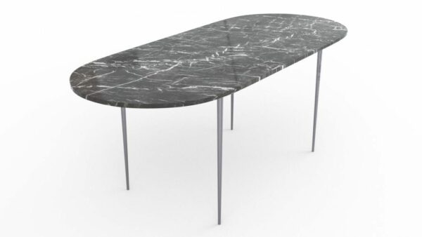 Table à manger de forme oblongue en marbre grigio carnico