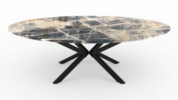 Table à manger de forme ovale en marbre black jungle